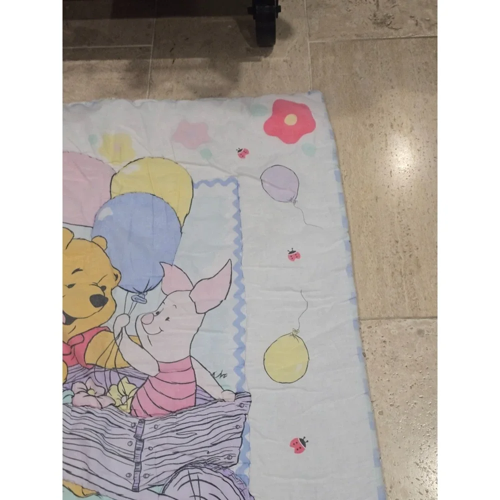 Vintage Winnie the Pooh Crib Comforter Piglet Wheelbarrow Wagon Reversible Rare